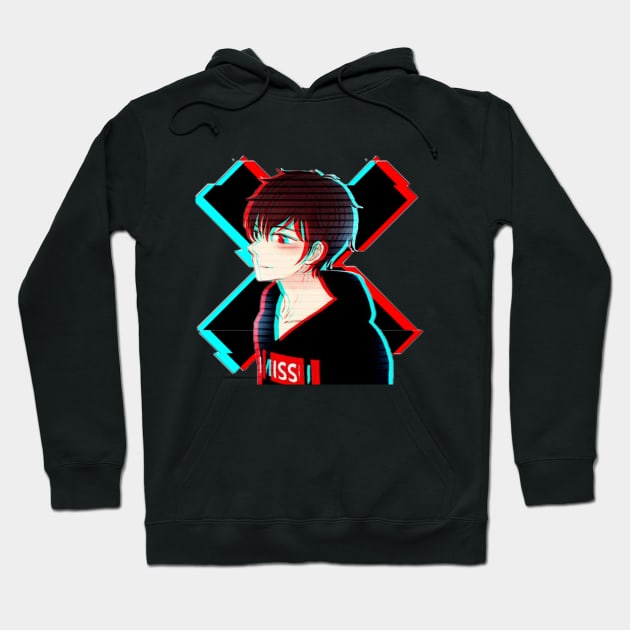 Glitch Anime Boy Hoodie by valival